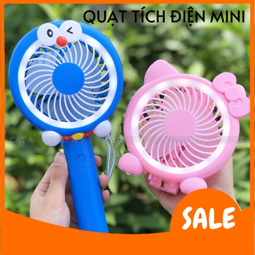 💥PIN TRÂU💥Quạt cầm tay tích điện Mini Doremon sạc pin để bàn có đèn LED, 3 Tốc độ gió siêu mát, dễ thương