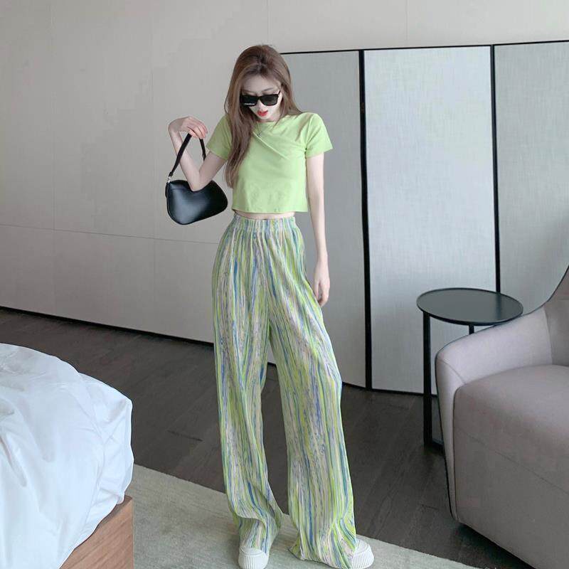 Quần dài IELGY thiết kế ống rộng lưng cao màu nhuộm thời trang mùa hè cho nữ