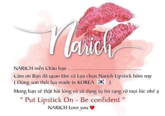 SON LỤA MẶT TRỜI NARICK LIPSTICK MADEN IN KOREA