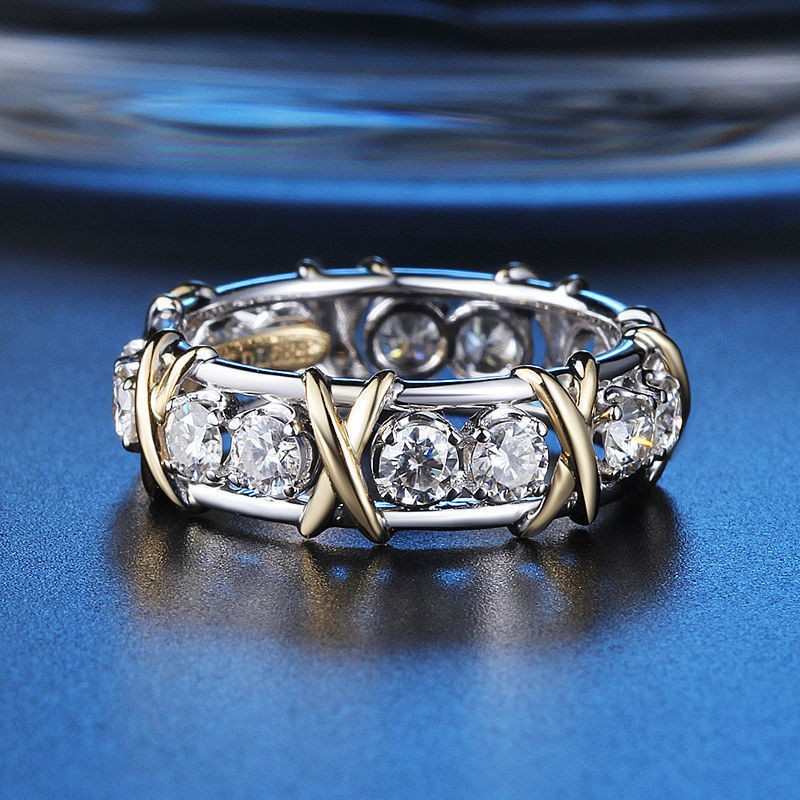 [cảm giác cao cấp] Nhẫn Moissanite mới sáng tạo nữ X sterling bạc trong thủy triều ròng người nổi tiếng niche net gi