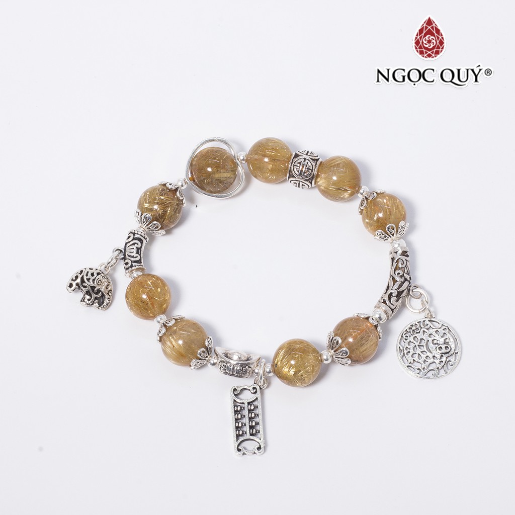 Vòng tay TA tóc vàng mix charm bạc segenitic quartz - Ngọc Quý