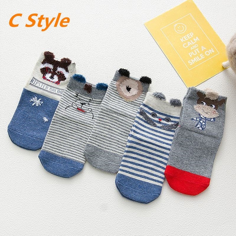 5 Pair Baby Boys Girls Infant Winter Cotton Cartoon Socks Warm Anti Slip Floor Socks Leg Warmer