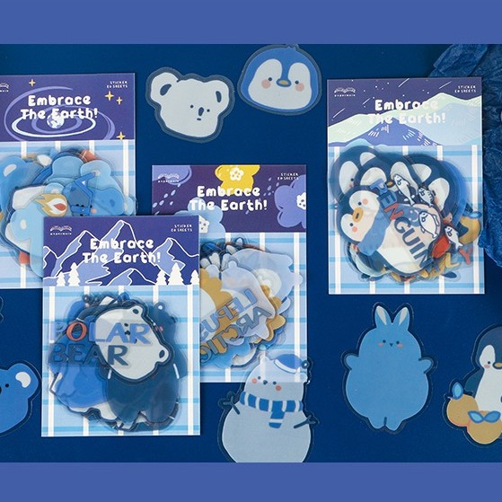 Set 20 Sticker Chim Cánh Cụt, Gấu Bắc Cực, Thỏ Bắc Cực, Koala Trang Trí Planner, Scarpbook