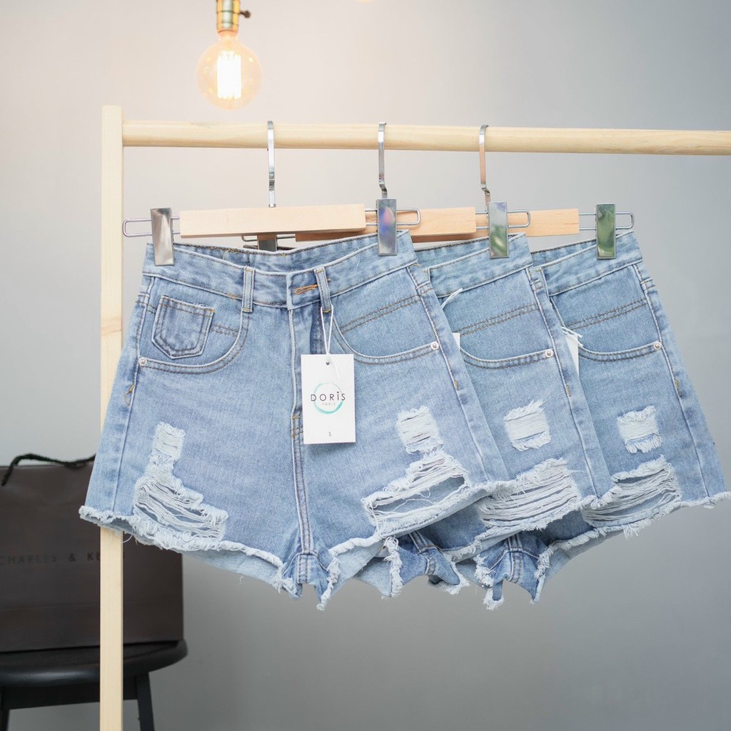 [FREESHIP_50K] Quần short jean nữ lưng cao phối rách denim cotton, rin ngắn phối rách AnNgo - AT87