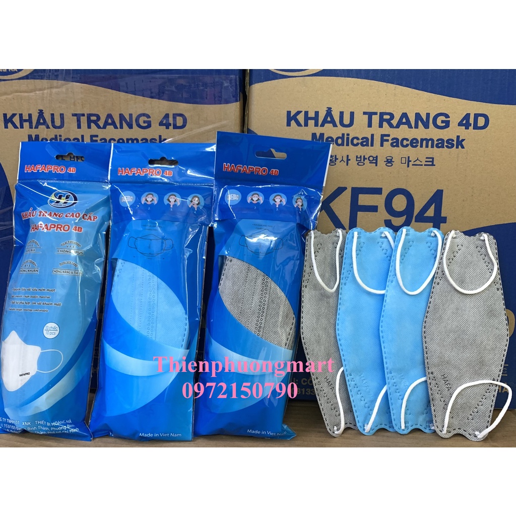 Khẩu trang KF94 Hafapro 4 lớp 10 cái/ túi - Khẩu trang Hafapro 4D Kháng Khuẩn sét10 cái