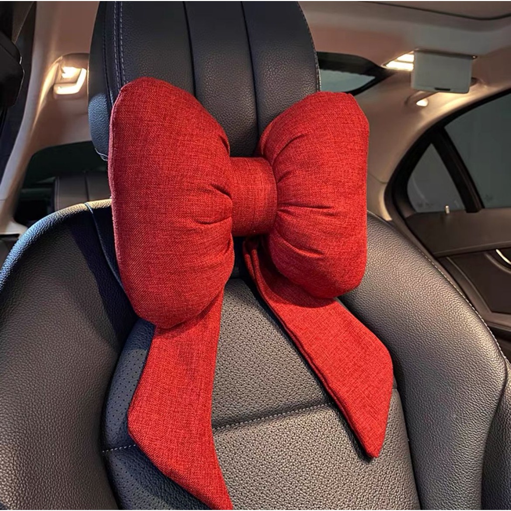 Net red streamer cotton linen bow headrest neck pillow waist support autumn and winter cute back cushion car pillow car hug Yx31