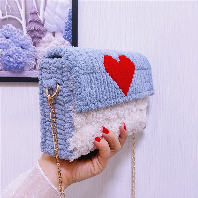 Túi handmade, Túi tự đan len tim Đỏ phối màu có video hướng dẫn Kawaii_Handmade