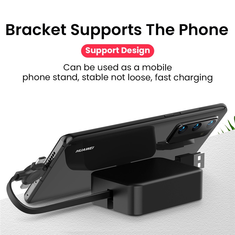 Dây Cáp Sạc Nhanh 3 Trong 1 3A Micro USB 8Pin Type C Có Giá Đỡ Điện Thoại Android