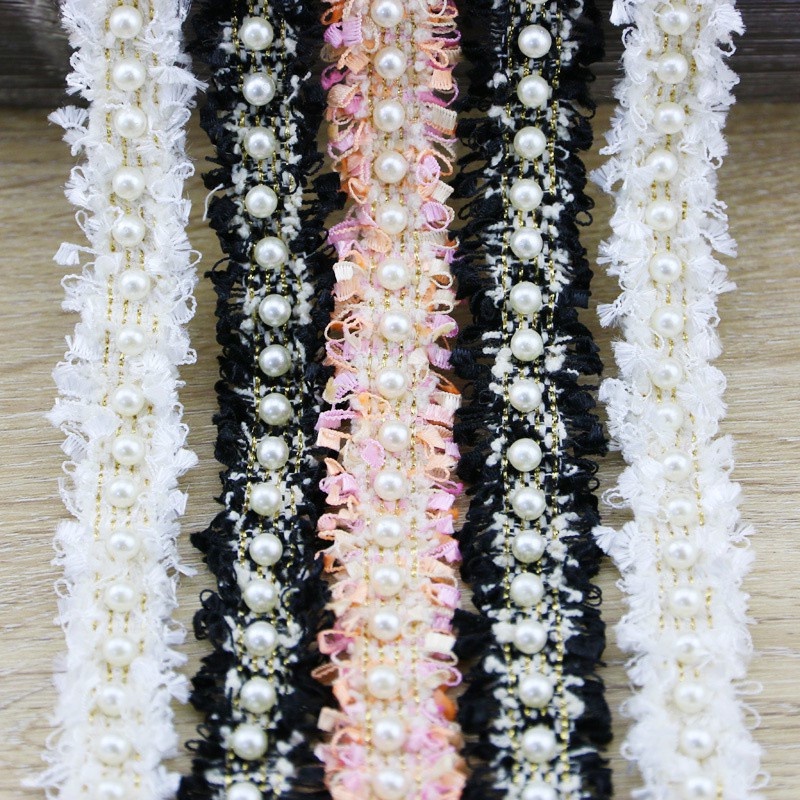 Dây ruy băng lưới đính ngọc trai giả dài 1 yard dùng làm kẹp tóc/trang trí đồ thủ công tại nhà