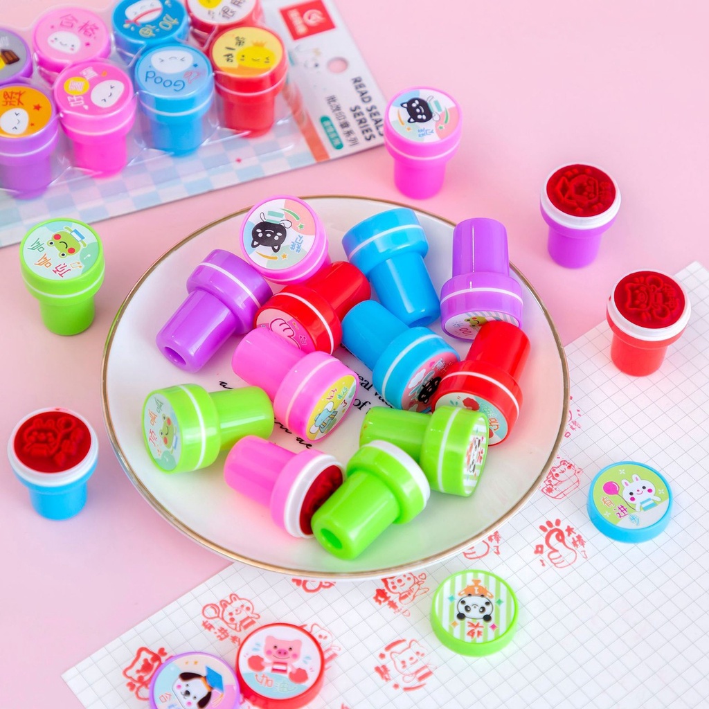 Đồ chơi sắc màu Con dấu mini hoạ tiết nhỏ sáng tạo cho bé, con dấu in hoạt hình