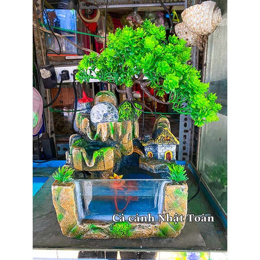 TIỂU CẢNH NON BỘ TRANG TRÍ PHONG THỦY CÓ BƠM, ĐÈN, TRÁI CHÂU 25X20X28CM