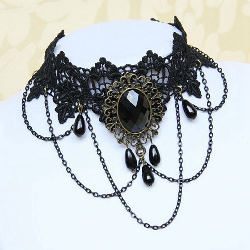 Dây chuyền choker dạng ren đính đá thời trang phong cách lolita vintage