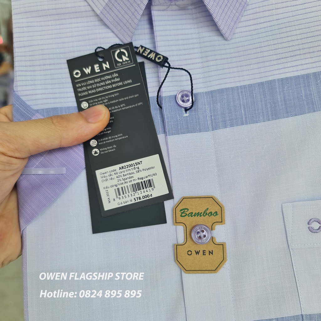 OWEN  Áo Sơ mi nam cộc tay dáng REGULAR sợi Tre - Mã  AR220015NT