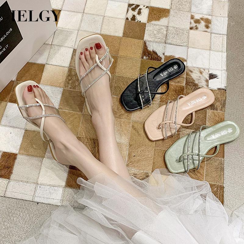Dép xỏ ngón IELGY quai chéo pvc trong suốt đính đá giả thời trang cho nữ