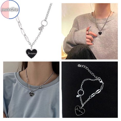 Dây Chuyền / Vòng Tay Mặt Trái Tim Màu Đen Phong Cách Punk Cổ Điển Thời Trang Unisex