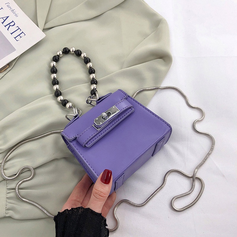 IELGY Túi Đeo Chéo Vai Có Dây Xích Đính Ngọc Trai Thời Trang Dành Cho Nữ