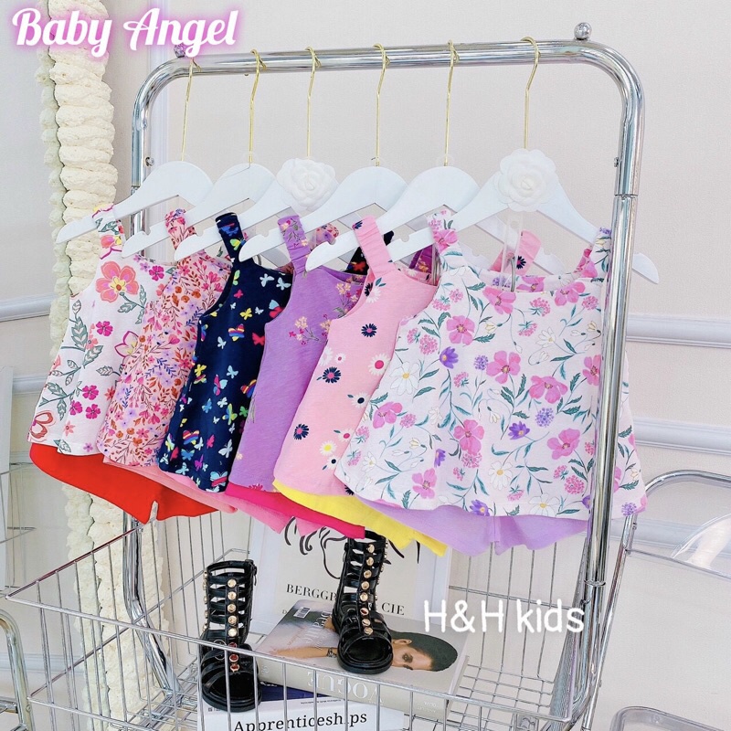 Bộ cotton xuất 2 dây, Chất thun lạnh Minky Mom chính hãng-hoạ tiết đáng yêu cho bé gái