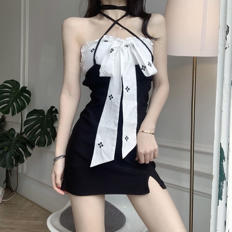 Đầm Hai Dây Dáng Ôm Phối Ren Thắt Nơ Thời Trang Mùa Hè Hàng Mới Dành Cho Bạn Nữ 2021