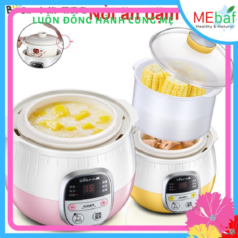 Nồi nấu cháo ninh hầm cách thuỷ cho bé Chính Hãng Bear B08C1 (vừa nấu vừa hấp củ quả, trứng.. ) Nồi ăn dặm cho bé