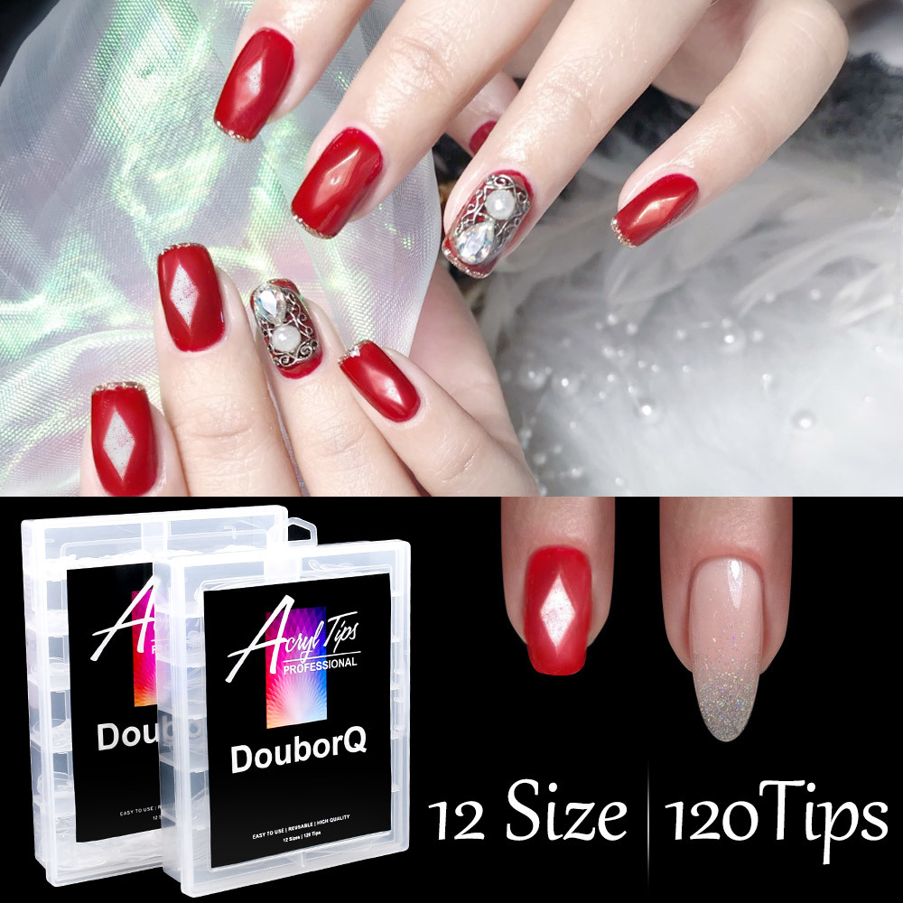 Hộp 120 Khuôn Móng Tay Giả Bằng Nhựa Acrylic Trong Suốt Tiện Dụng