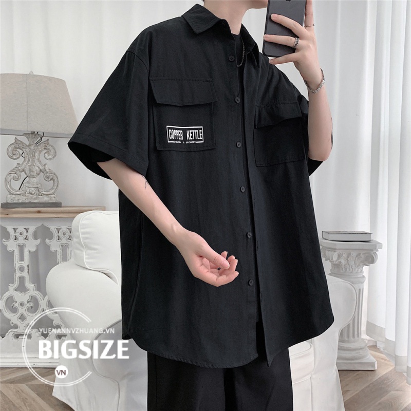 Áo sơ mi Nam kaki Bigsize Áo sơ mi tay ngắn form rộng có cổ đen mùa hè Phong cách Hàn Quốc Thời Trang cao cấp đẹp