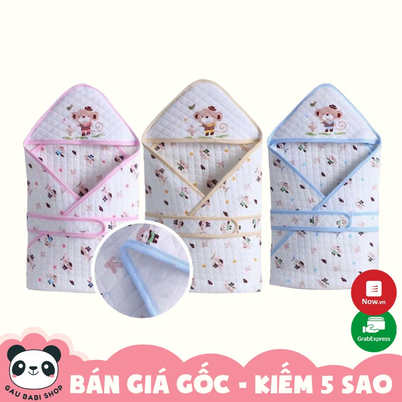  Chăn quấn ủ có đai trần bông 3 màu cho bé Momcare