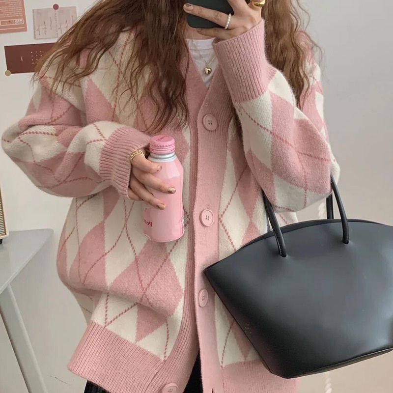 Áo cardigan Trám sọc  Len dệt Kim mỏng ulzzang  phong cách hàn quốc -Mẫu mới 2021 /2Màu hồng đen (kèm ảnh Thực Tế)