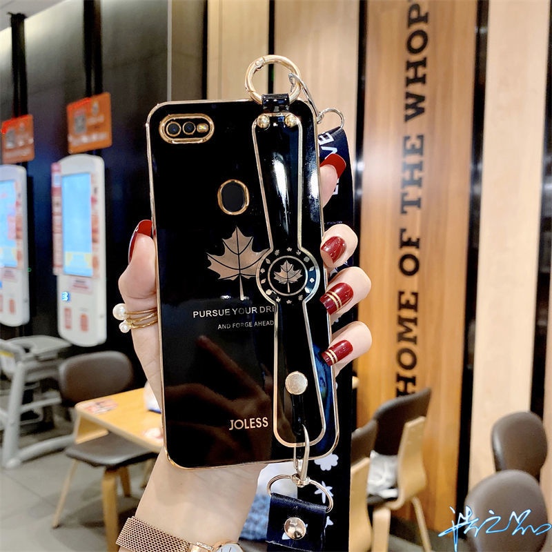 Ốp Điện Thoại Họa Tiết Lá Phong Có Dây Đeo Tay Cho Oppo F11 Pro F11 F9 F7 F5 F17 Pro F1S A59 A57 R17 Pro