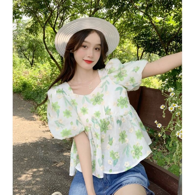 Áo Sơ Mi Ngắn Dáng Rộng In Hoa Kiểu Pháp Thời Trang Mùa Hè Cho Nữ
