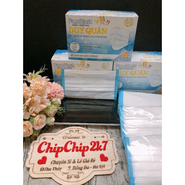 (New) Hộp khẩu trang y tế 4 lớp trắng viền xanh kháng khuẩn 50 cái