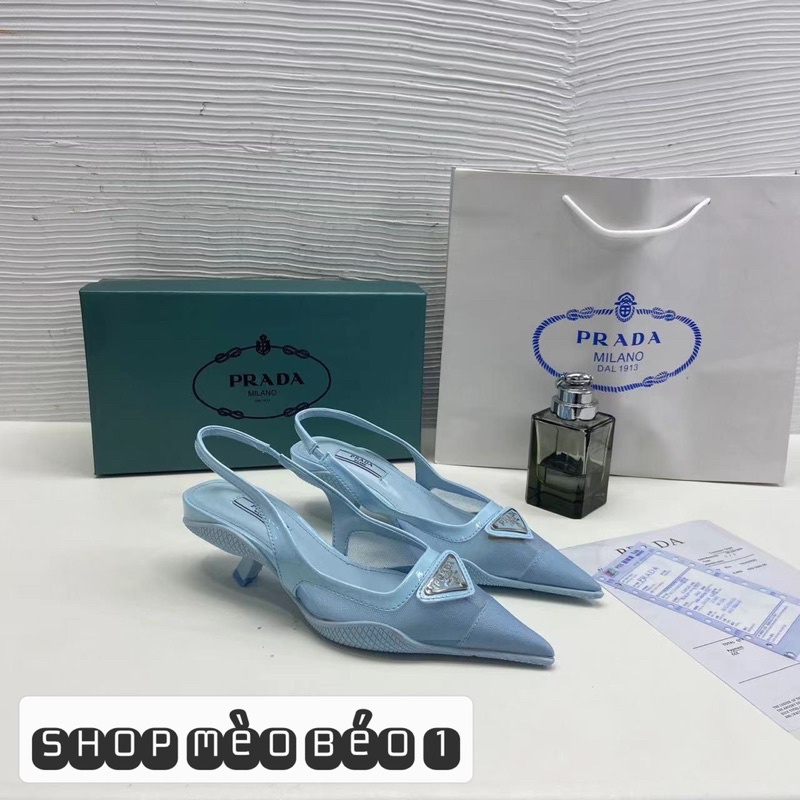 Sandal prd lưới mũi nhọn gót nhú fullbox