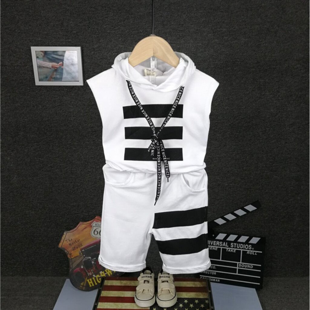 Bộ thể thao bé trai Binbon kids, đồ bộ quần áo bé trai chất cotton in hình kẻ sọc ba vạch cho bé từ 7-27kg