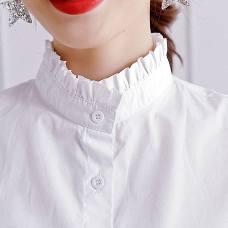 Xiangbao Áo Sweater Giả Cổ Đứng Nhún Bèo Màu Trắng Thuần Khiết Có Thể Tháo Rời Thời Trang Mùa Thu Cho Nữ