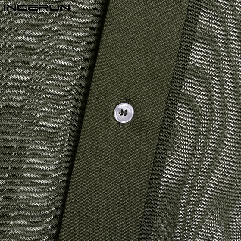 Áo sơ mi INCERUN tay ngắn cổ bẻ phối nút thiết kế xuyên thấu thời trang cho nam