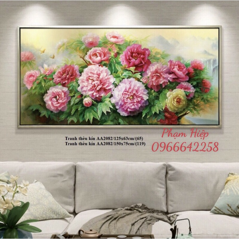 tranh thêu chữ thập hoa mẫu đơn aa2082 2 kích thước