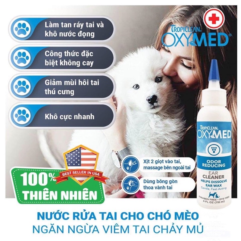 Nước vệ sinh tai cho chó mèo, Dung dịch vệ sinh tai không cồn OxyMed Ear Cleaner