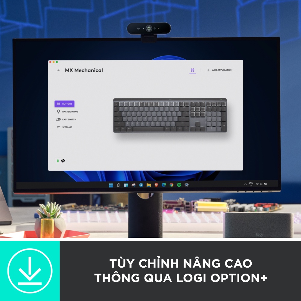 Bàn phím cơ không dây Logitech MX Mechanical – Tactile, chiếu sáng nền, sạc USB-C, mac OS | Win