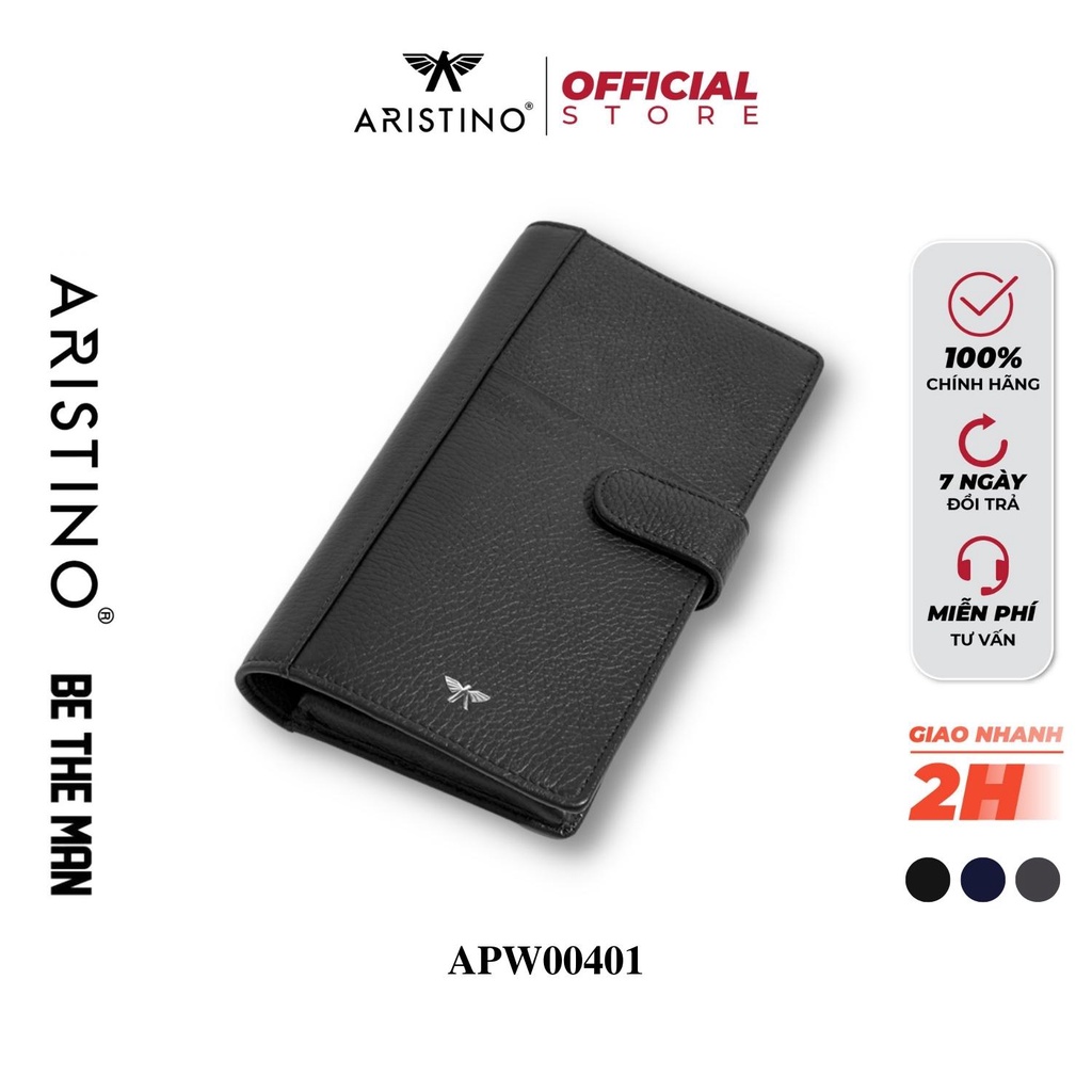Ví đựng passport ARISTINO APW00401 bao da hộ chiếu nam cao cấp vân nổi