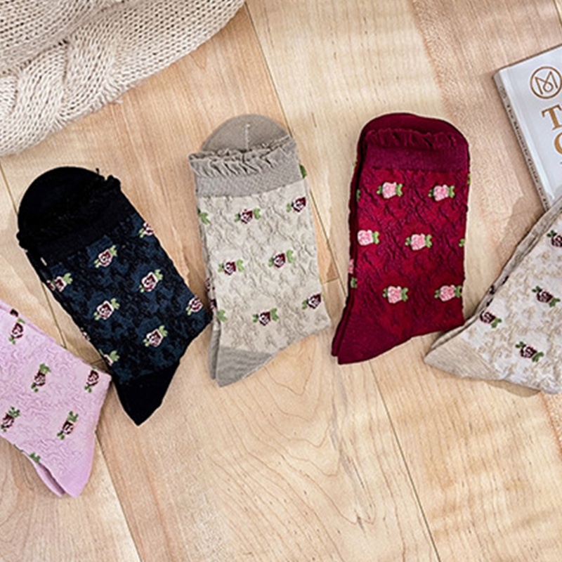 10 Đôi Vớ Cổ Thuyền Dáng Rộng Họa Tiết Hoa Dập Nổi Nhiều Màu Sắc Phong Cách Vintage