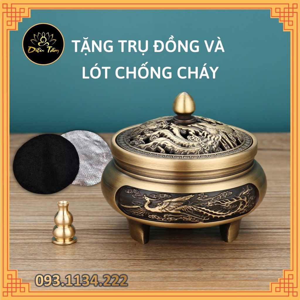 Lư đồng xông trầm đốt trầm thay cho lư điện - lư đốt trầm hương đồng nguyên khối tặng hồ lô đồng và lót chống cháy nhang