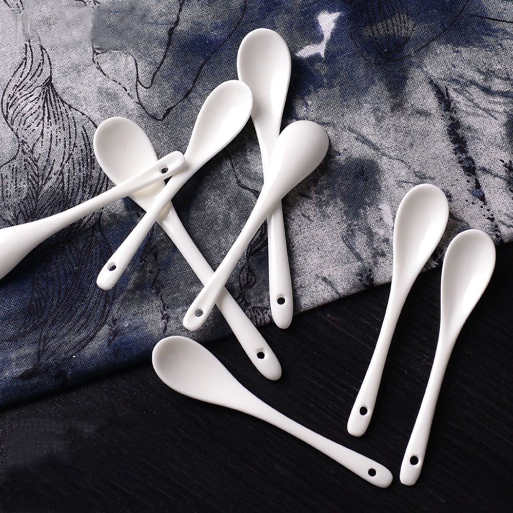 Thìa sứ trắng cà phê- muỗng gốm sứ trắng cao cấp dài 10cm