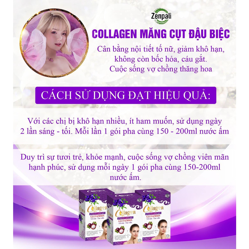 [Chính Hãng] collagen zenpali măng cụt đậu biếc hỗ trợ làm đẹp da, collagen măng cụt đậu biếc zenpali