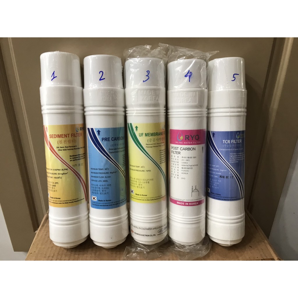 Bộ 5 lõi lọc nước nóng lạnh Ryo 100S chính hãng nhập khẩu made in Korea