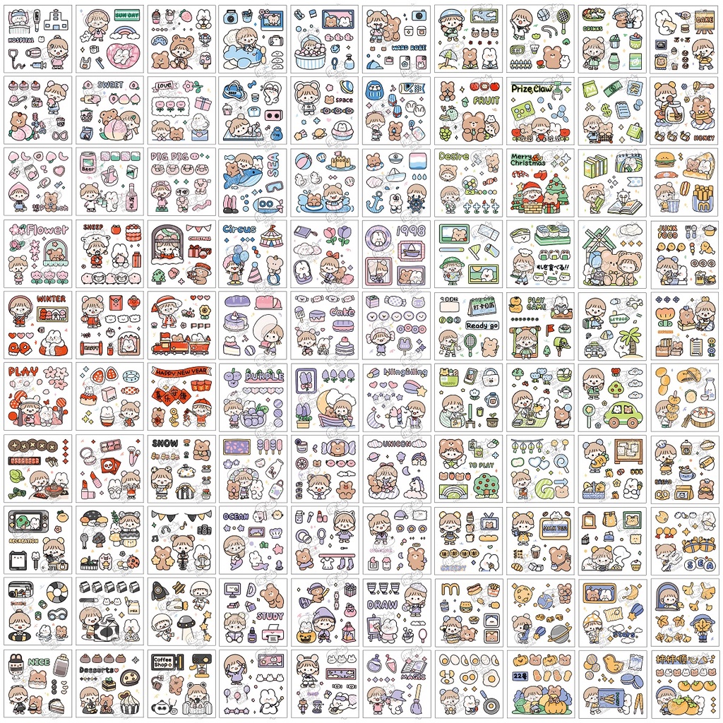 Hộp 100 Miếng Dán Trang Trí Diy Họa Tiết Hoạt Hình 2 Kiểu Dáng Dễ Thương