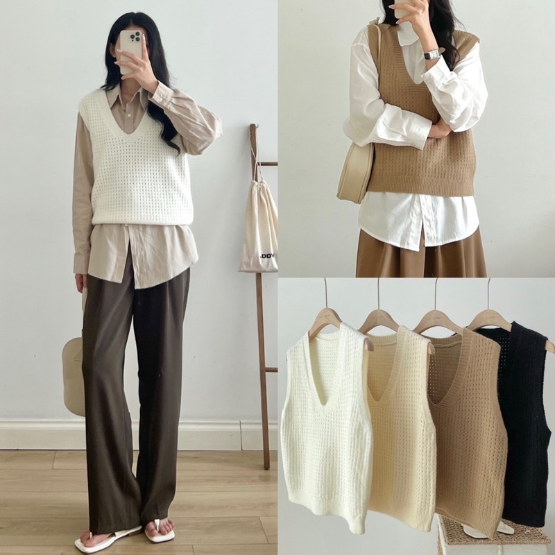 Áo len gile hoạ tiết lỗ_A0622