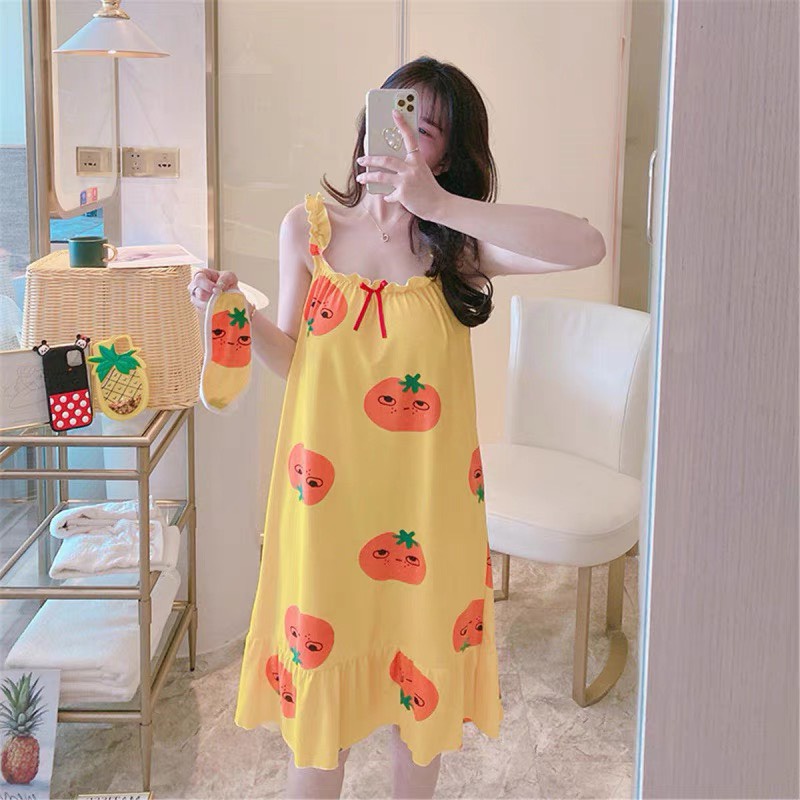 Đầm ngủ -  váy ngủ nữ 2 dây cao cấp chất thun mềm mại thoáng mát siêu xinh V2D88