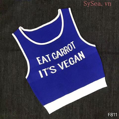 Áo Croptop Dệt Kim Thêu Chữ Thời Trang Cho Nữ