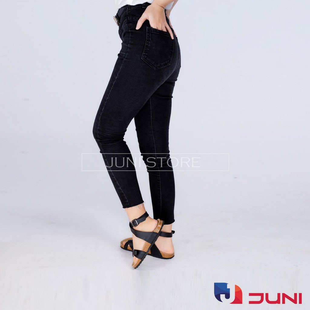 [DA PU/CHỐNG NƯỚC] PU16-Dép da sandal cao cổ Unisex, Màu đen, đế trấu Bioline Birken- Xuất khẩu châu Âu - Juni Store
