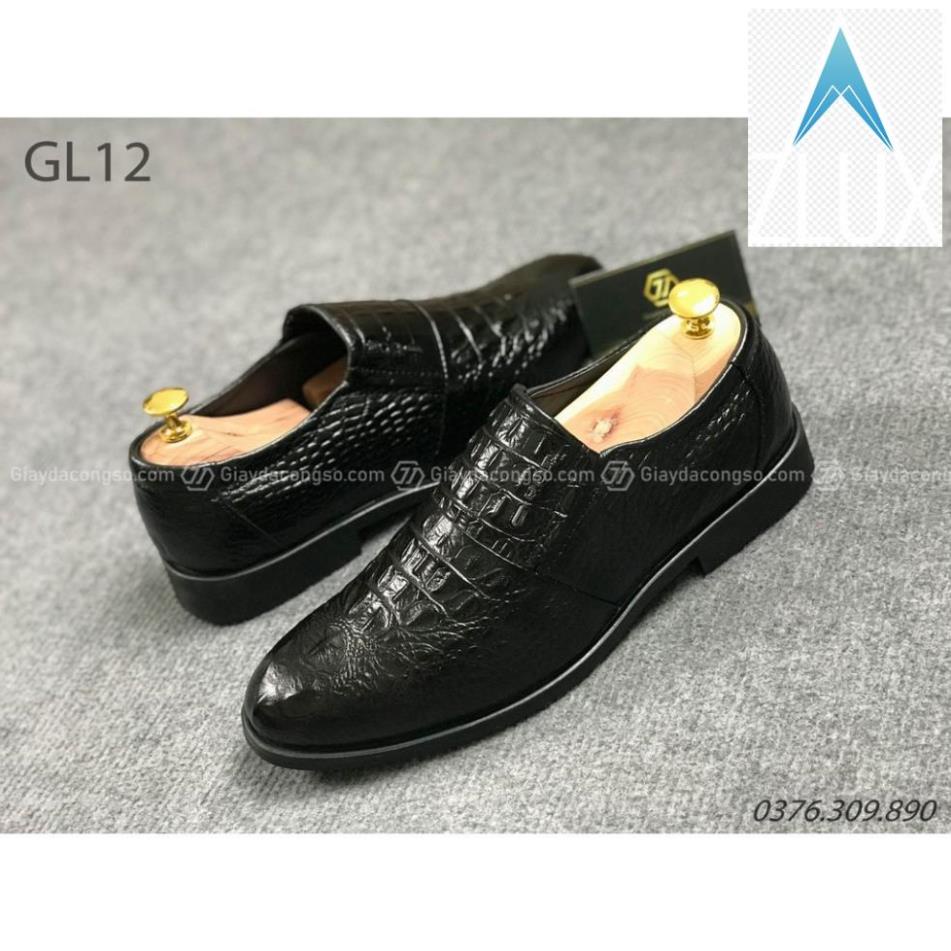 😘 Giày lười nam màu đen da bò mềm vân cá sấu GL-12 - Giày Da Công Sở 😘😘