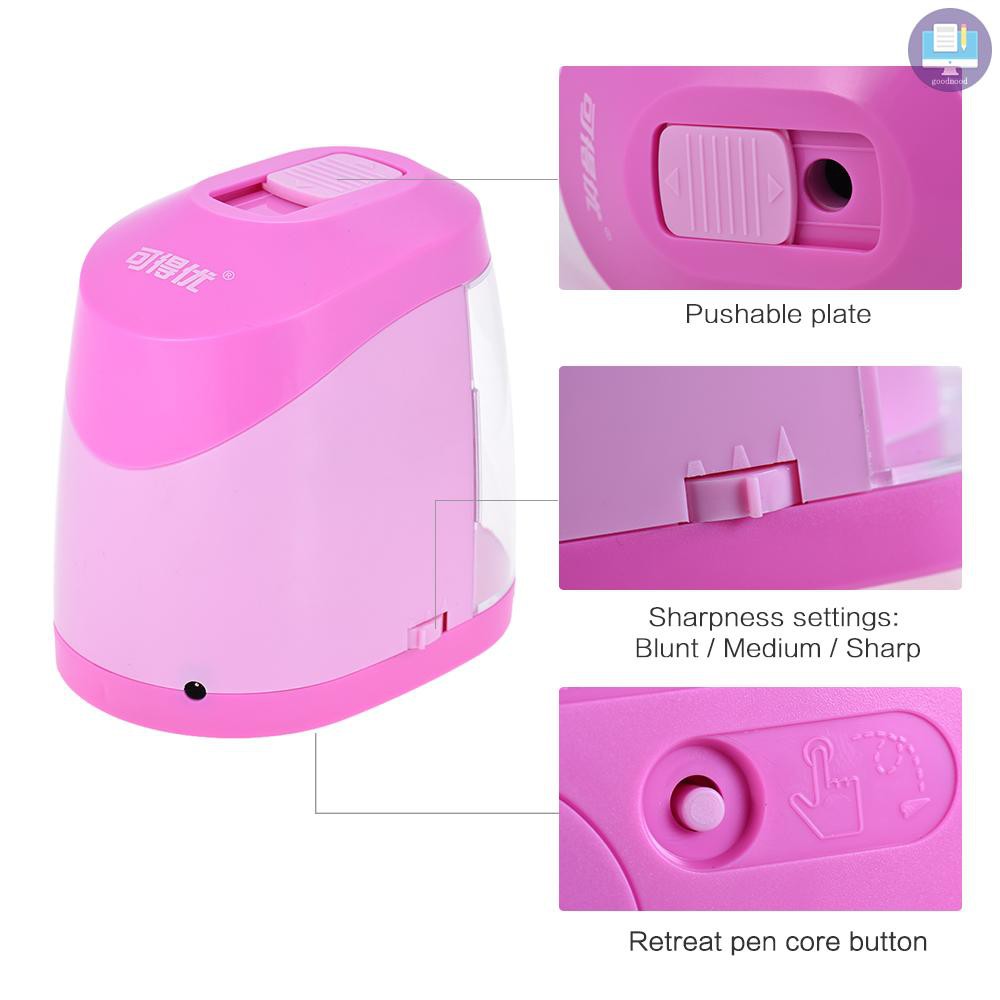 G&M Automatic Electric Pencil Sharpener Battery or USB Powered with 3 Graphite Point Tip Modes for Home School Classroom Student Artist Crafts Kids Pink